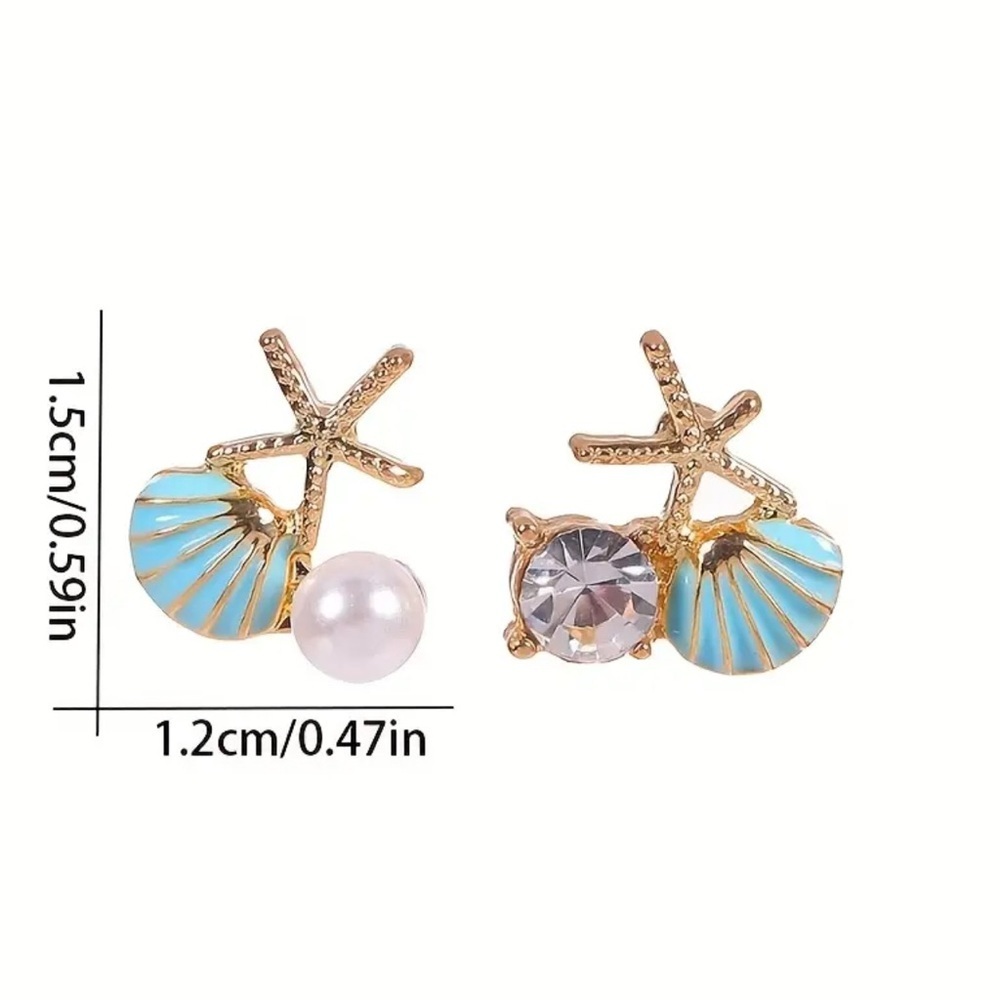 Gold and Blue Starfish Shell Earrings